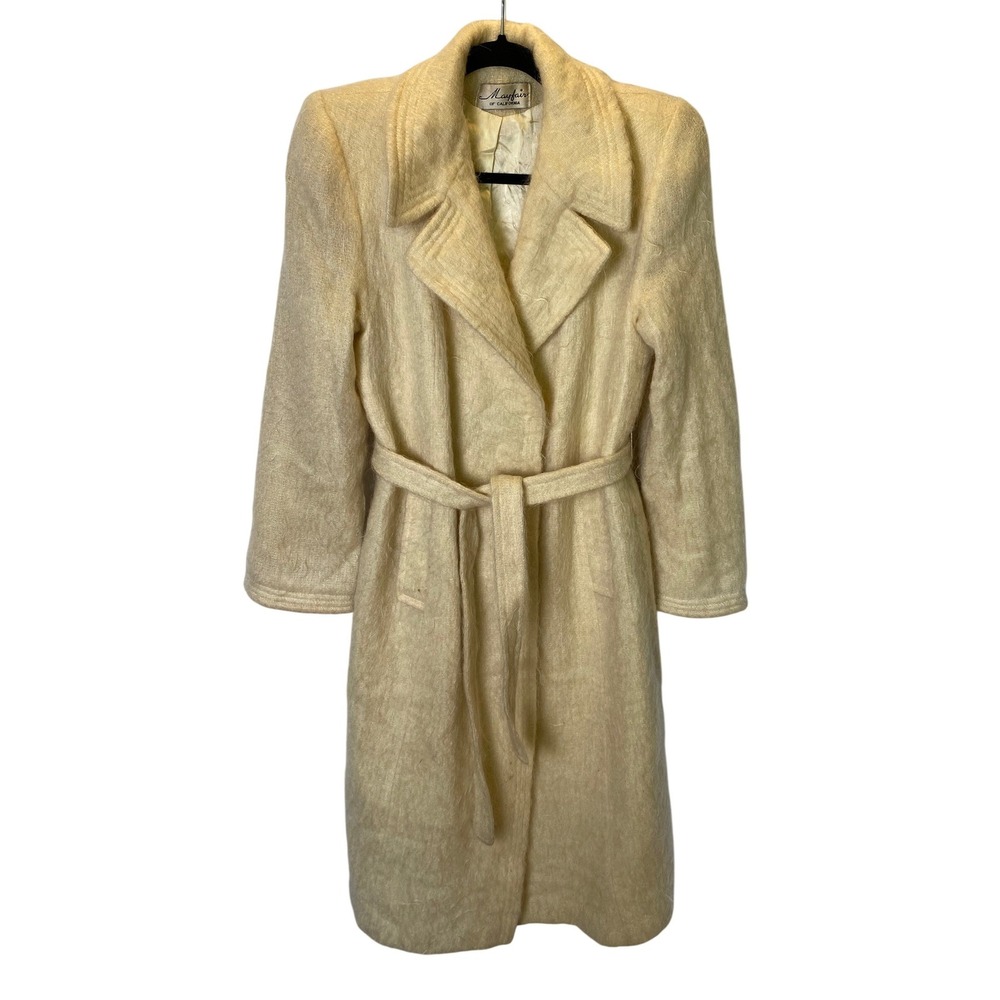 Vintage Mayfair of California Wrap Pea Coat Womens Cream Mohair Blend Chic Glam